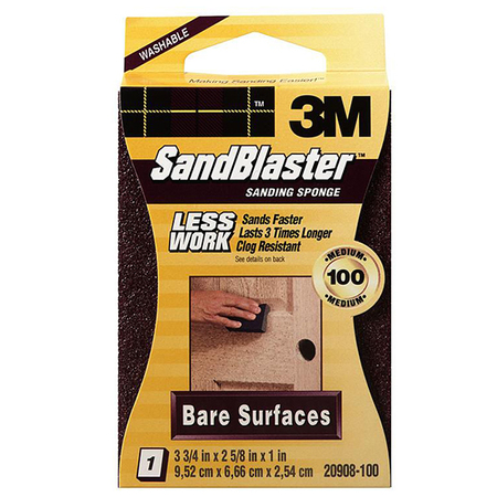 3M 3-3/4" x 2-5/8" x 1" SandBlaster Sanding Sponge, 100-Grit 20908-100